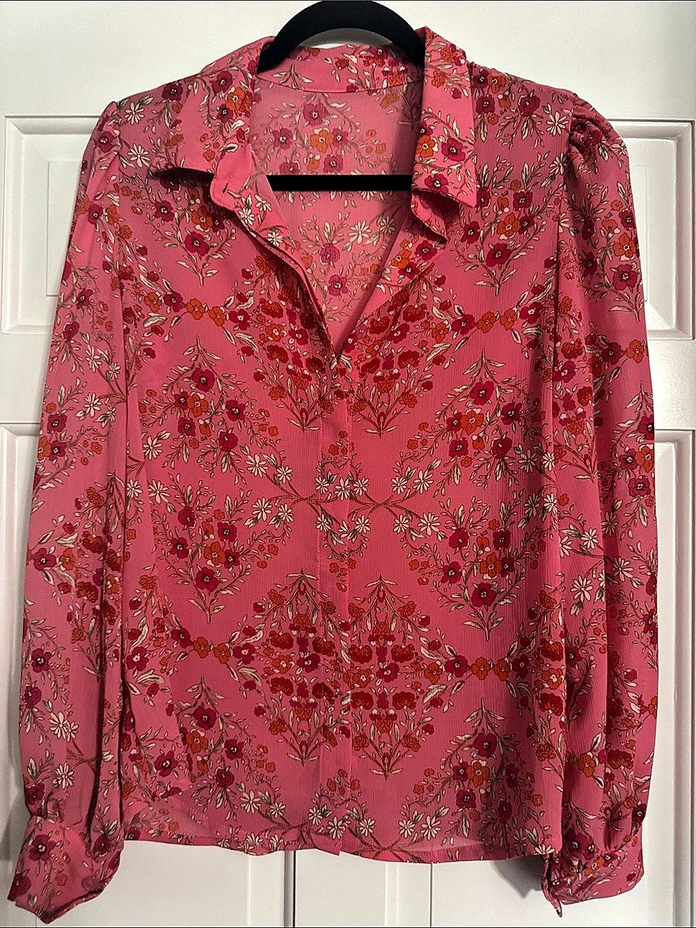 Floral Button Front Blouse in Pink Size Medium